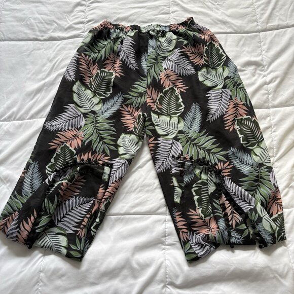 Womens Wide Leg Floral Tropical Beach Summer Cover Up Flowy Drawstring Green - Picture 10 of 10